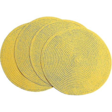 Lot de 4 sets de table ronds tissés, lavables, (jaune) - ZZY (1/3)