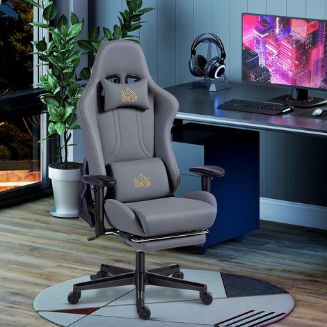 Ergonomischer Gaming-Stuhl mit 3D-Armlehnen, verstellbar, rollbarer Schreibtischstuhl mit Lendenstütze, Grau