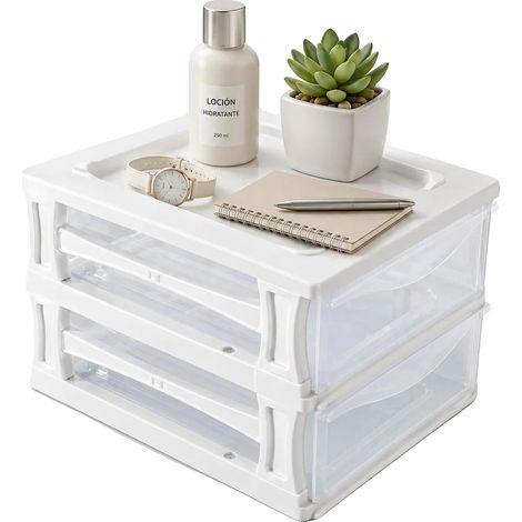 Organizador de escritorio, diseño modular, cajones transparentes, blanco. (1/2)