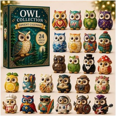 Hibou nuit verte calendrier avent 2026 2D boîte surprise