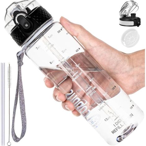 Trinkflasche 500ml mit Strohhalm, auslaufsicher, BPA-frei, mit Zeitmarkierung und Trageriemen (1/5)
