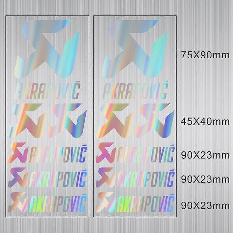 1 paire d'autocollants vinyle Akrapovic pour pot d'échappement, silencieux, embout, réservoir, casque, logo. Couleur : arc-en-ciel laser. (1/4)