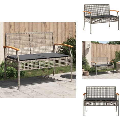 Banc de jardin avec coussin gris résine tressée et acacia - Banc De Jardin - Fauteuil De Jardin - Mobilier De Jardin - Chaise Longue - Résine Tressée (1/5)