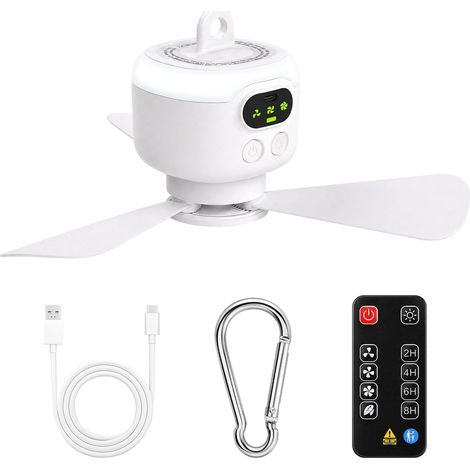 Ventilateur Camping Rechargeable 8000mAh avec Lumière, Petit Ventilateur Plafond Tente avec Télécommande, 4 Vitesses Minuterie Silencieux, Mini Fan Portable Extérieur Dortoir (1/5)