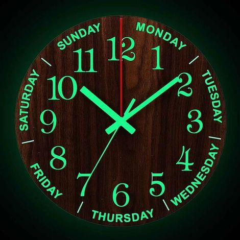 Horloge Murale En Bois - 30 Cm De Diamètre - Silencieuse Sans Tic-Tac - Luminescente Pour La Nuit - Style Nordique - 1 Pièce (1/5)