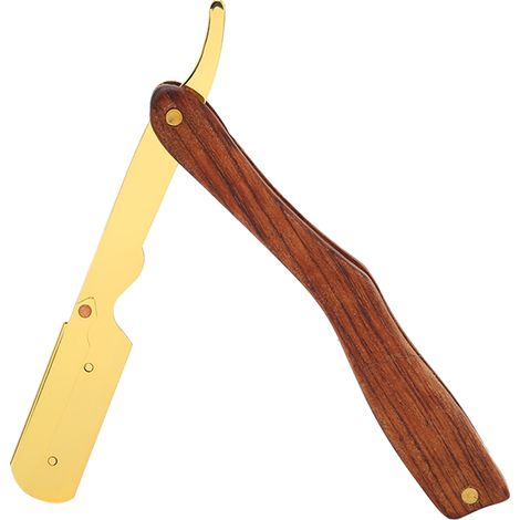 Rasoir droit manuel vintage sans lame, manche en bois antidérapant doré S80-7 pour homme, coupe classique précise (1/5)