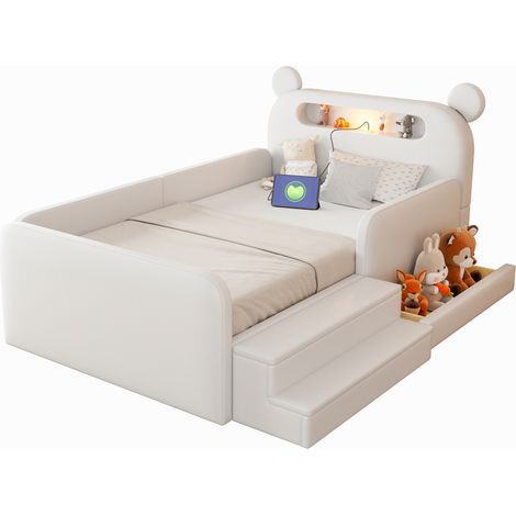 Letto singolo per bambini 90x200 cm in similpelle bianca con contenitore - CHICFURN (1/5)
