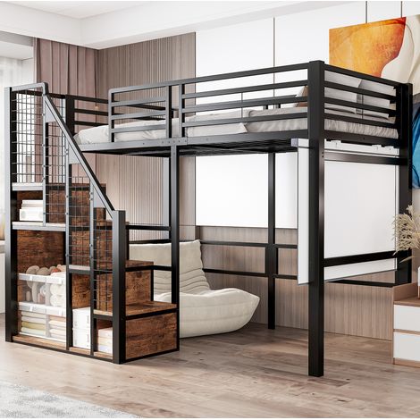 Cama dormitorio juvenil con almacenaje metálica negra OKMYHOME (1/5)
