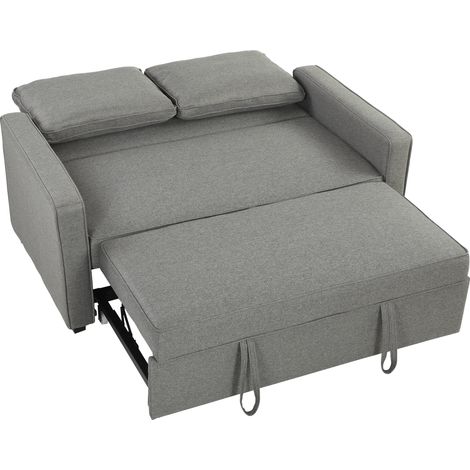 Divano Letto 2 Posti 3 in 1 con Schienale Regolabile in 3 Posizioni e 2 Cuscini, Tessuto Effetto Lino, Grigio (1/5)