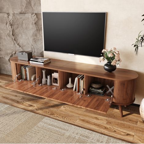 Mobile TV 180x38x47 cm in MDF e truciolare color noce, con contenitore per soggiorno FloraGrace (1/5)