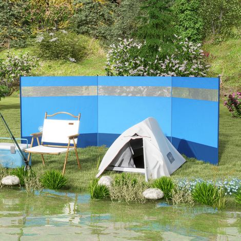 Paravent brise-vent de camping portable pliable avec sac de transport et poteaux en acier dim. 440 cm x cm 140 bleu