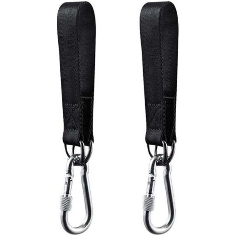 Kit de suspensión para columpio de 2 piezas en color negro, correas para columpio de jardín, hamaca o asiento colgante, con 2 mosquetones resistentes y anillas en D.