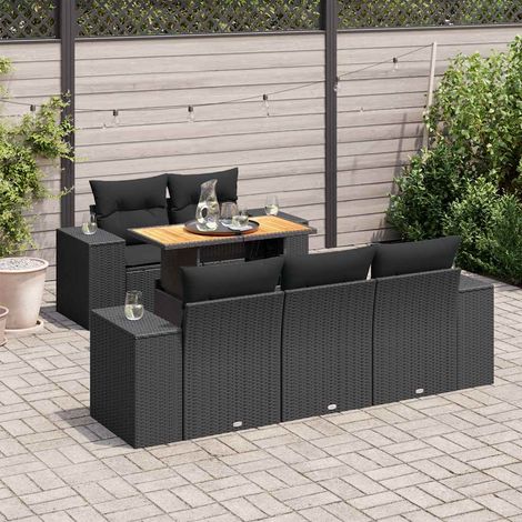 Ensemble Salon Jardin 6 Places Noir Résine Tressée - Table Réglable avec Coussins Lavables et Rangement Intégré (1/5)