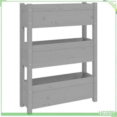 Jardinière surélevée - FAFEICY - 823936 - Bois de pin massif - 3 bacs - Gris 77x25x104,5 cm (1/5)
