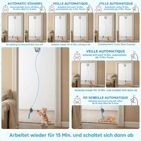 Chat interactif pour chat souris sautante rechargeable USB fixation porte, 24,1 x 13,8 x 6,6 cm blanc (1/5)