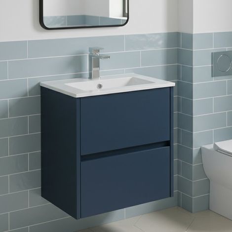 Havana Wall Hung 2-Drawer Vanity Unit with Basin 2 500mm Wide - Midnight Blue (1/5)