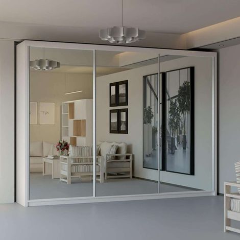 Modern 2 & 3 Door Sliding Wardrobe with Full-Length Mirror & LED Light - White250cm
