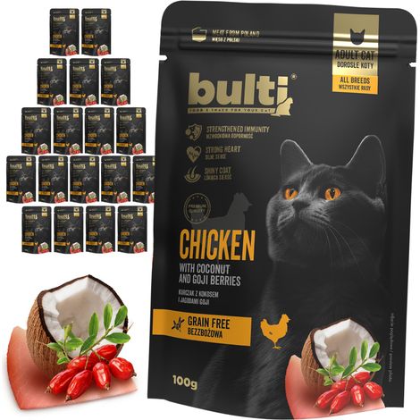 BULTI Superfood, pâtée pour chat au poulet, noix de coco et baies, 20 x 100 g (1/3)