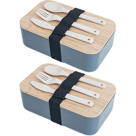 Portable Lunch Box Bamboo Wooden Lid Lunch Insulation Box Office Worker Japanese Sushi Lunch Box Gray (1/5)