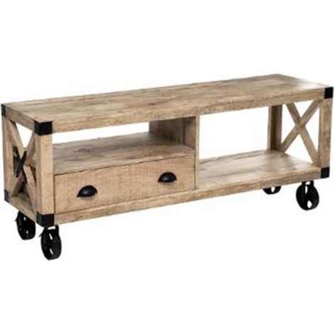 Meuble TV 1 Tiroir en Bois "Silas" 140cm Beige (1/5)