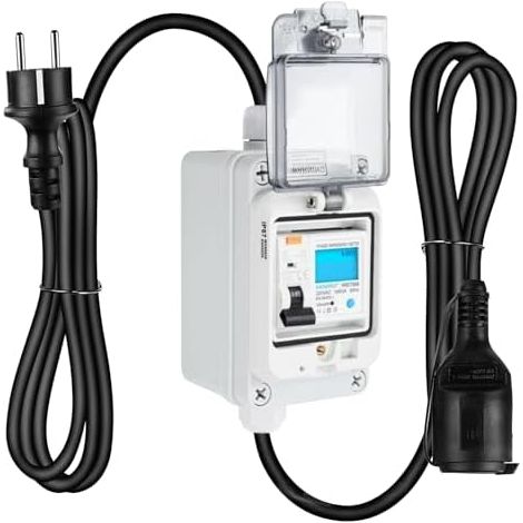 Compteur Electrique Numérique Mobile: 220v Compteur D'énergie Numérique Mobile Avec Prise Schuko, Fonction Mémoire De Coupure De Courant, Mobiles Extérieur Kwh Wattmetre Prise Pour Appareils (1/5)