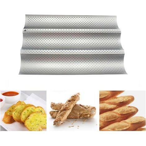 Baguette Backblech - 38 5 x 28 5 x 3 5 cm - 3 Fach - Acier Carbone Antiadhésif - Pour Baguettes Maison