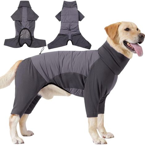 Manteau pour chien, manteau polaire avec pattes, pull d'hiver, combinaison, manteau chaud pour chien, gris, taille L (1/5)
