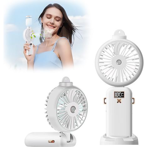 Mini-Ventilator, 5000 mAh, wiederaufladbarer USB-Ventilator, 5 einstellbare Geschwindigkeiten, tragbarer Nebelventilator, kleiner Ventilator für Büro, Einkaufen, Reisen (weiß)
