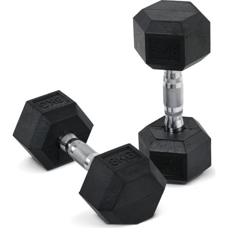 Haltères hexagonales, lot de 2 haltères avec poignées moletées, en fonte, 2 x 8 kg, pour hommes et femmes, usage domestique, salle de sport, musculation (1/5)