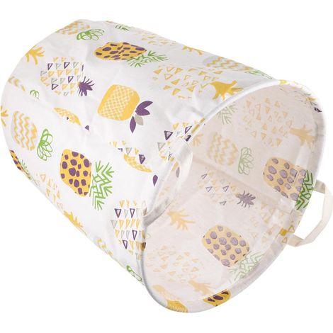 Panier à Linge Panier de Rangement Pratique et Solide en Coton et Lin Rond Revêtement Pe Pliable et Gain de Place, pour Salle de Bain ou Balcon (1/5)