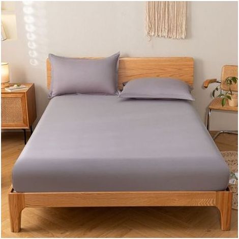 1 drap housse coton 150x190 cm, élastique haut de gamme, gris chiné, pour lit 2 places, chambre adulte (1/4)