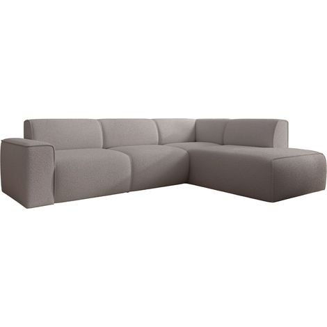 Selsey Bouvi – Ecksofa mit seitlicher Rückenlehne an der Ottomane, rechts, graubraun, Bouclé