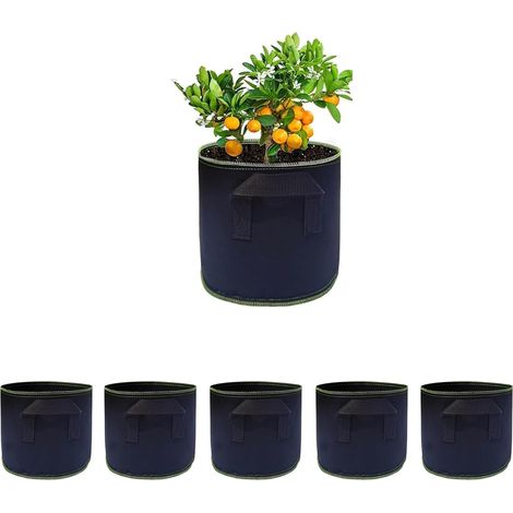 Sac de Plantation, Lot de 5 Sac à Plantes 4L, Sacs à Plantes Pot Geotextile, de Culture en Non Tissé Pots avec Poignées, Réutilisable Pots de Fleurs Respirants, pour Les Tomates (1/5)
