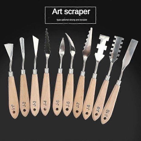 10 couteaux à peinture à l'huile, grattoirs, outils de palette de couleurs pour la peinture de fleurs en bois à texture irrégulière ( ) (1/5)