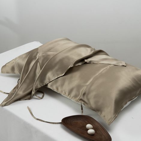 Taie d'oreiller 100% soie, marron clair