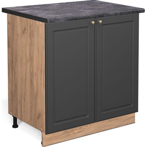 Mobile lavello cucina Fame-Line, Antracite-oro, 80 cm con ripiano, PL Antracite, Vicco