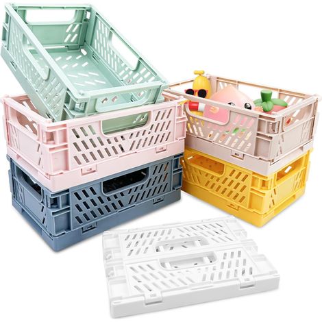 6 Pièces Boite Rangement Plastique, Caisses Pliable, Paniers Cagettes de Rangement, BoîTes Pliantes avec Poignée pour Cuisine, Salle de Bain, Placard, Étagère Douche, Jouet Bebe (1/5)