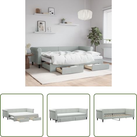 vidaXL Sofa-Bett - Tagesbett Ausziehbar mit Schubladen Hellgrau 80x200 cm Samt (1/5)