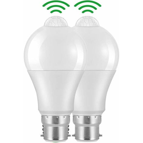 Ampoule Detecteur de Mouvement B22 Baïonnette LED, 12W, 1020lm, Blanc Froid 6000 K, CIR 85, étanches IP42 à économie d'énergie, non dimmable,2 pièces (1/4)