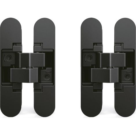 - Charnière invisible pour portes, Lot de 2 charnières invisibles pour portes lourdes, charge de 40 kg, ouverture de 180º, zamak, noir (1/5)