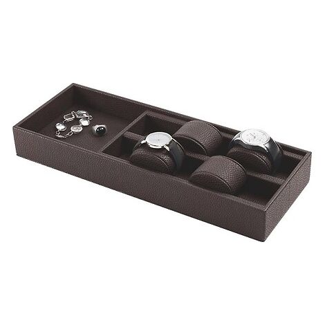Boite de rangement porte-montres Excessories - P 410 x L 150 x H50 mm - en simili cuir finition Moka - SALICE