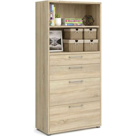 Dmora - Credenza Ciudad, Buffet da soggiorno, Madia da salotto, Dispensa da cucina, 89x40 h186 cm, Quercia