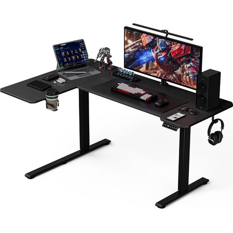 Bureau Assis Debout, 150 x 100 CM, Bureau Réglable en Hauteur, Bureau Électrique, avec Porte-gobelet et Crochet, 72-118 cm Réglable Librement, pour Chambre, Télétravail, Carbone Noir (1/5)