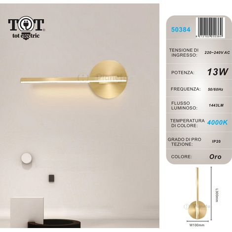 Applique da parete led 13w lineare verticale orientabile bianco oro moderno lampada luce fredda naturale Oro - Luce naturale