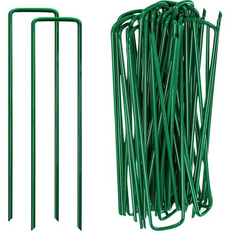 Packung mit 100 Gartenpfählen, U-förmigen Rasenklammern, verzinkten Stahl-Gartenbefestigungspfählen, robusten Bodenankern (1/4)