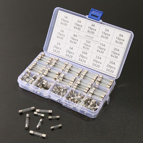 Kit assorti de 250 fusibles en verre à action rapide 250V (5x20mm et 6x30mm) (1/3)