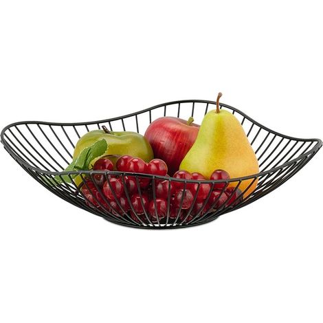 Corbeille à Fruits en métal, Design Plat et Moderne, Aussi pour légumes & Pain, H L : 7 x 30 cm, Noire (1/5)