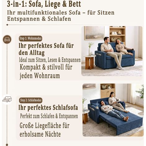 divano seduta letto USB trasformabile blu navy OKMYHOME