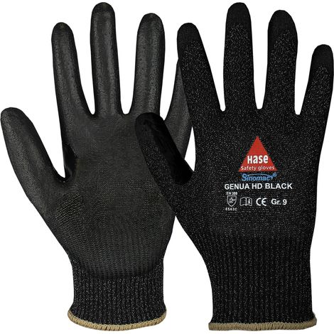 Hase Genua HD Black Schnittschutzhandschuh aus Sinomac Hybridgarn Größe 12 10 Stk