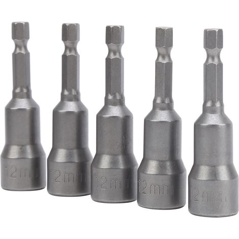 Lot de 5 Embouts Douille Hexagonale 12mm Acier Chrome-Vanadium Aimanté Puissant pour Visseuse Électrique (1/5)